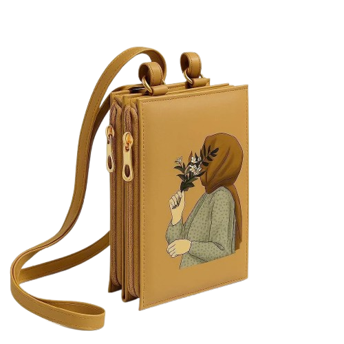 Trendy Girl Hijabi Sketch Zipper Pouch Bag for Women | Mini Crossbody / Wallet Style