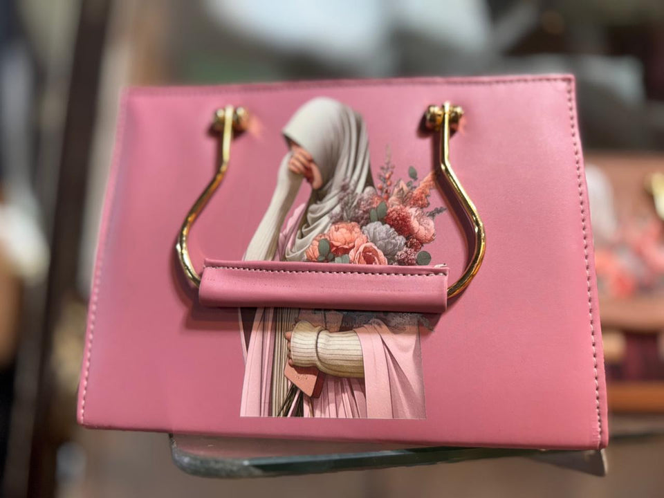 Classic Hijab Art Mini Handbag for Women | Floral Printed Top Handle Bag