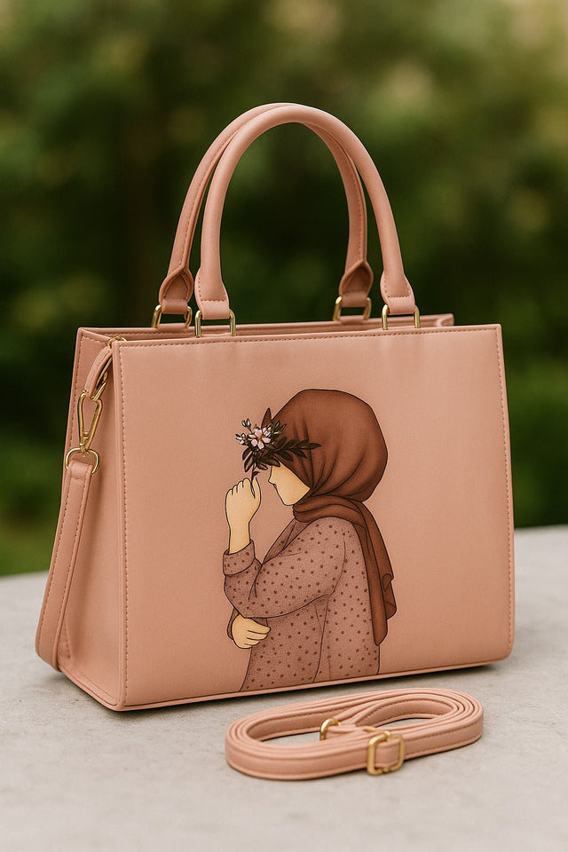 Floral Hijab Printed Canvas Bag for Women | Casual Hand Carry & Shoulder Bag