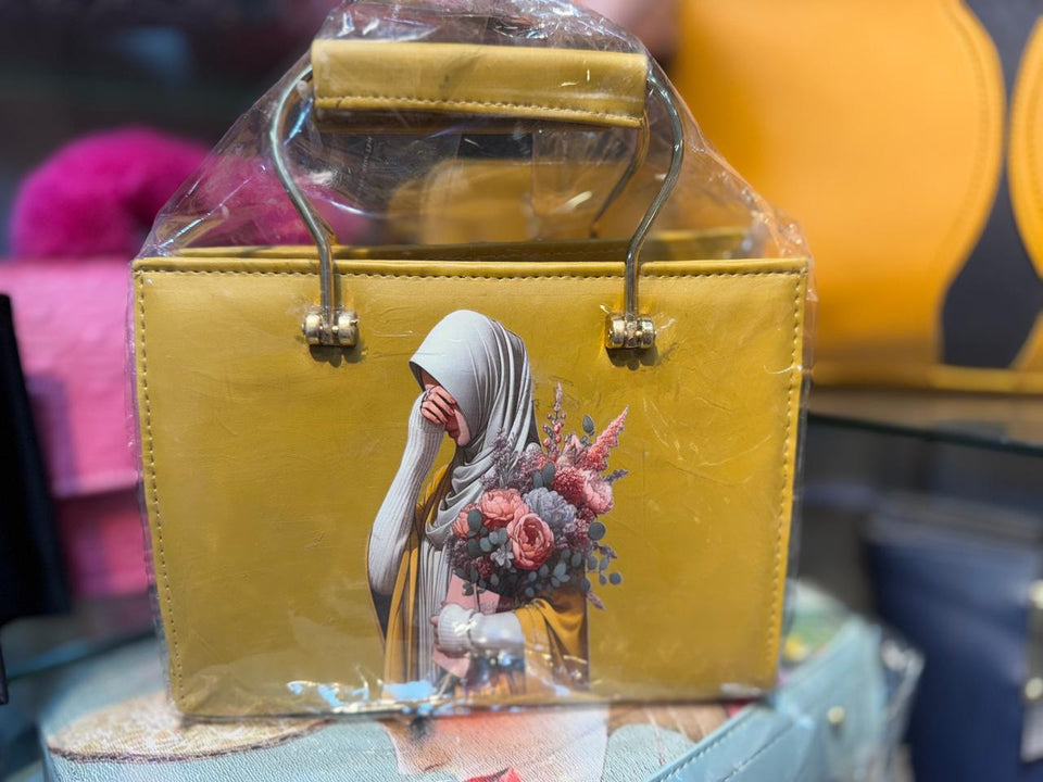 Classic Hijab Art Mini Handbag for Women | Floral Printed Top Handle Bag
