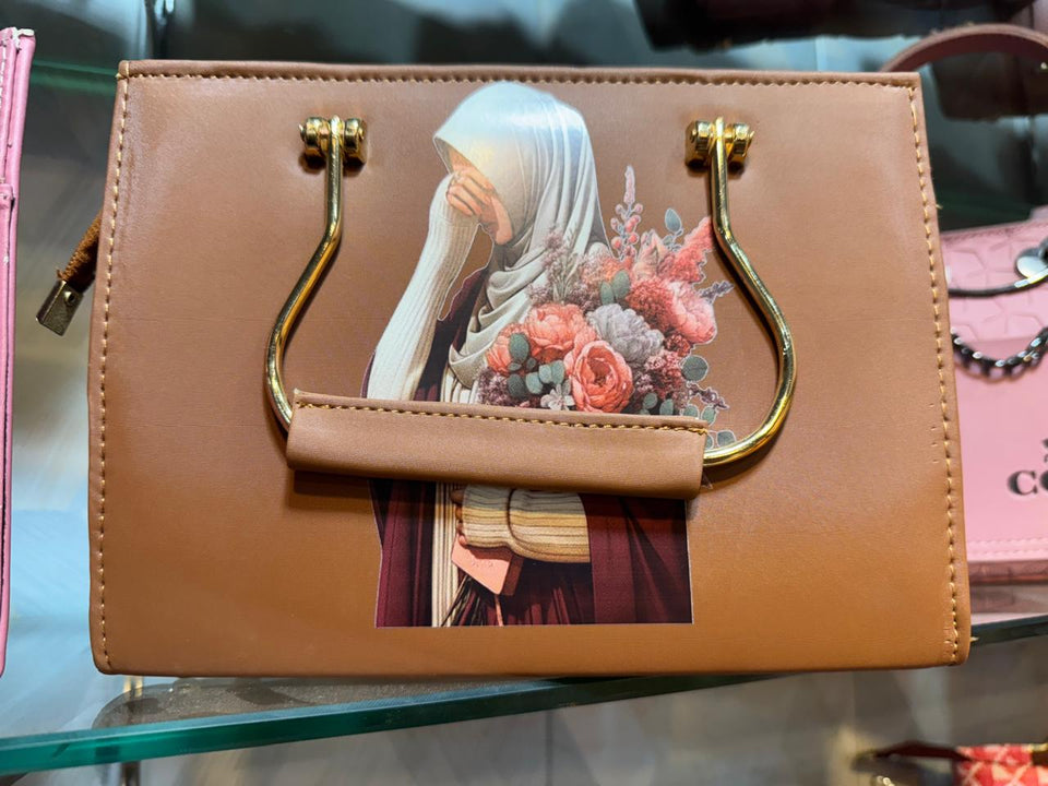 Classic Hijab Art Mini Handbag for Women | Floral Printed Top Handle Bag