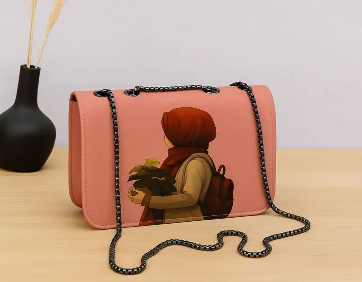 Elegant Floral Hijab Chain Shoulder Bag for Women | Stylish Mini Handbag