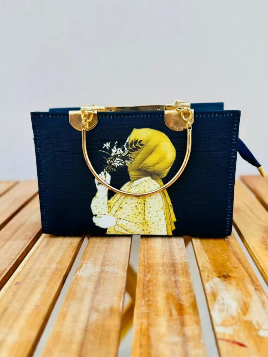 Classic Hijab Art Mini Handbag for Women | Floral Printed Top Handle Bag