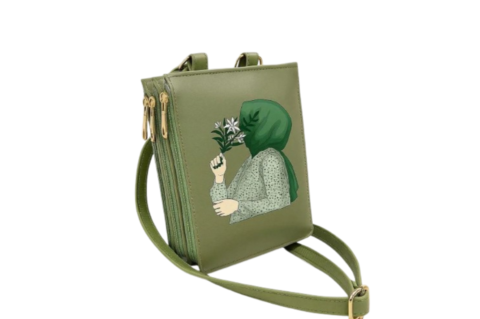 Trendy Girl Hijabi Sketch Zipper Pouch Bag for Women | Mini Crossbody / Wallet Style