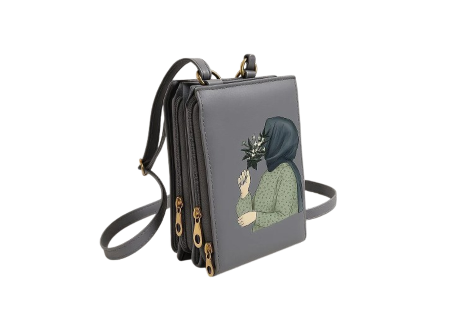 Trendy Girl Hijabi Sketch Zipper Pouch Bag for Women | Mini Crossbody / Wallet Style