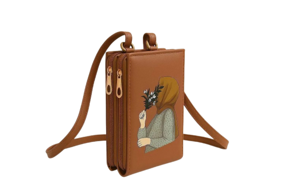 Trendy Girl Hijabi Sketch Zipper Pouch Bag for Women | Mini Crossbody / Wallet Style