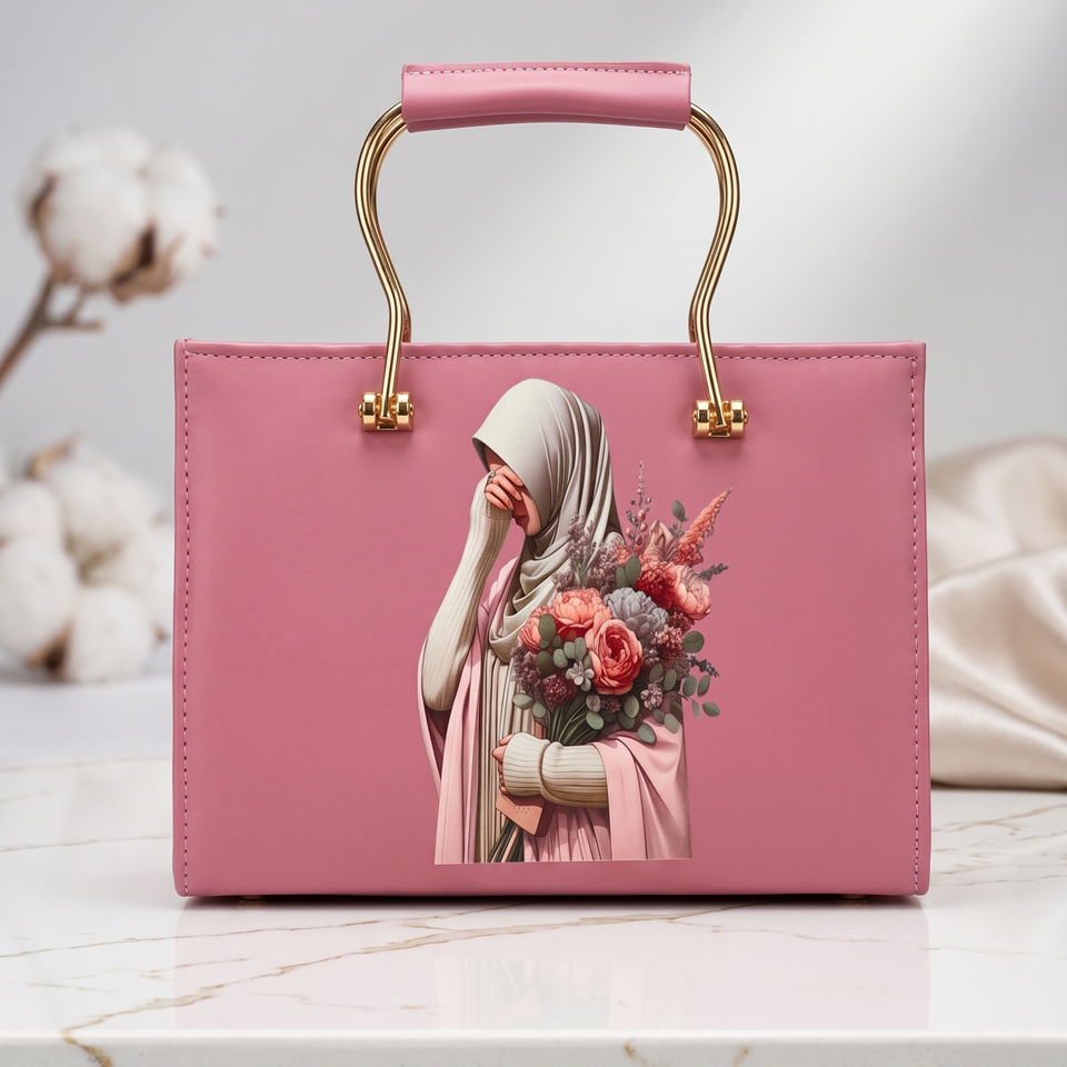 Blush Pink Printed Hijabi Handbag for Women | Premium Hand Bag