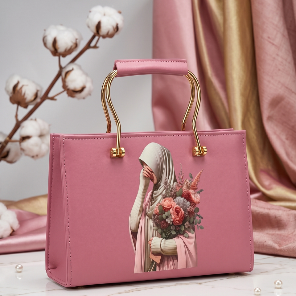Blush Pink Printed Hijabi Handbag for Women | Premium Hand Bag