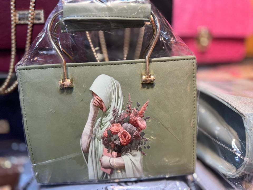 Classic Hijab Art Mini Handbag for Women | Floral Printed Top Handle Bag