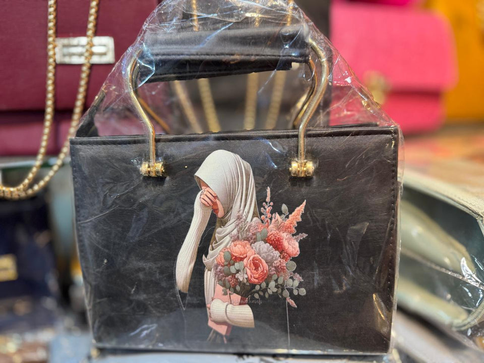 Classic Hijab Art Mini Handbag for Women | Floral Printed Top Handle Bag
